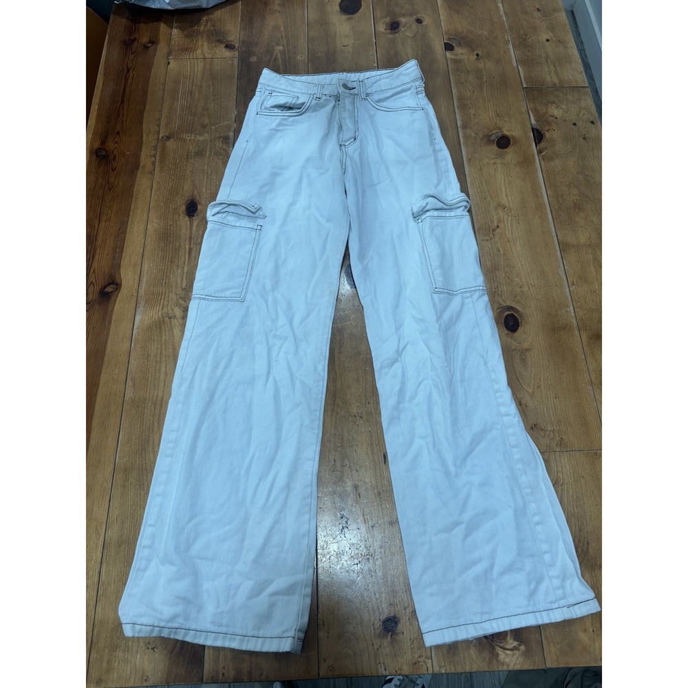 Women's TG.XS Light Gray Cotton Cargo Wide Leg Pants‎ Made in Italy